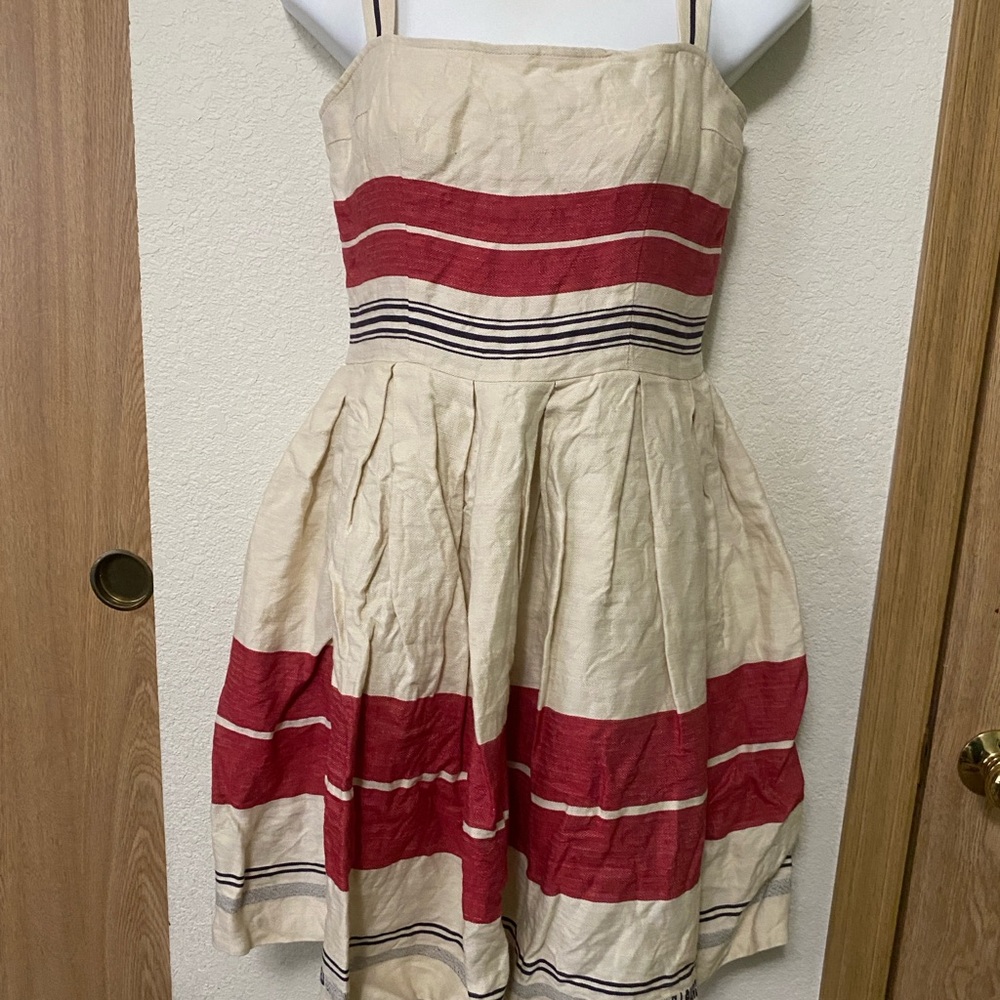 Ralph Lauren Linen Summer Linen Striped Red and Cream Dress
